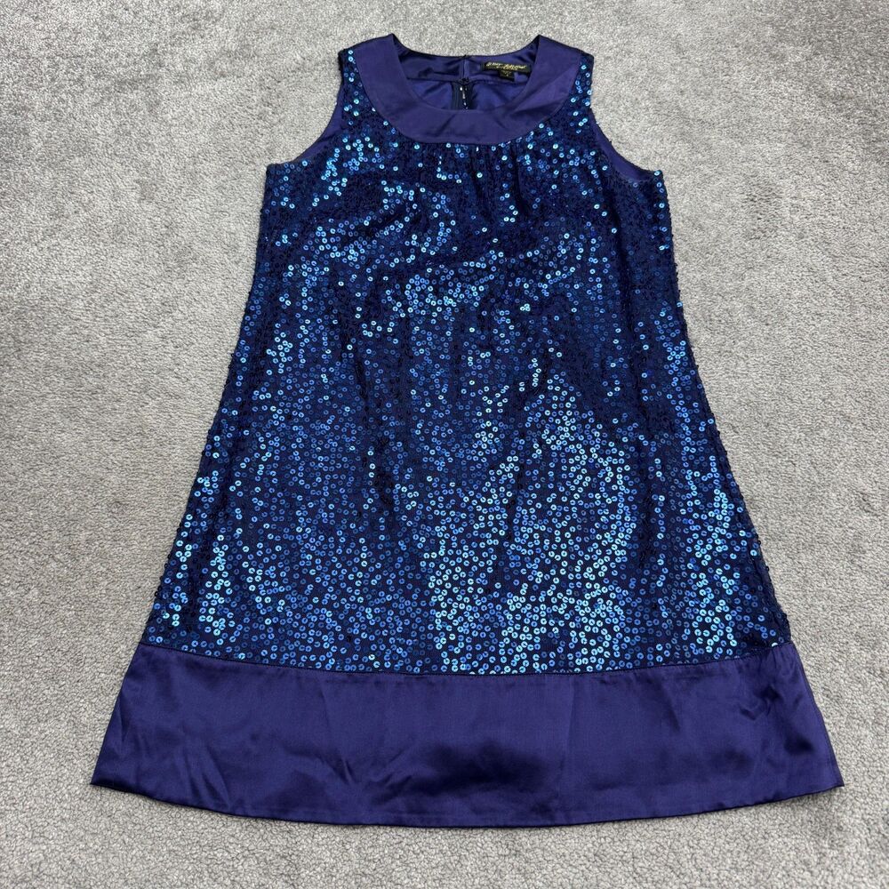 Betsey Johnson Satin Evening Sequin Sparkle Shift Dress Women 6 Blue Embellished